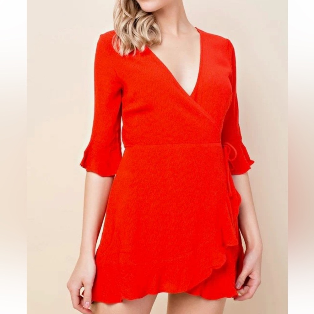 Honey Belle - The Only One Wrap Mini Dress - Red (romper) Size SMALL